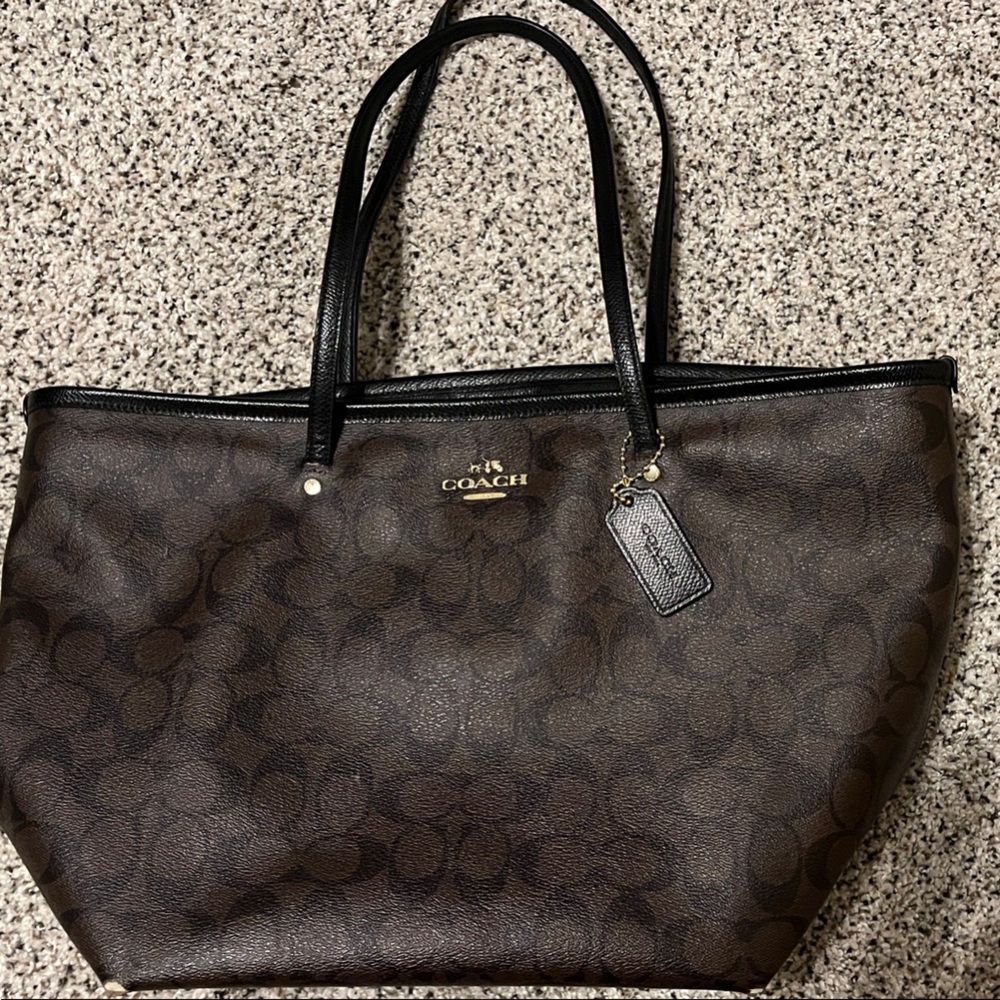 Coach Signature Brown and Black Tote